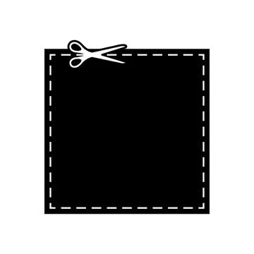 Scissors cut dotted line square coupon with dash icon. Stock Illustration