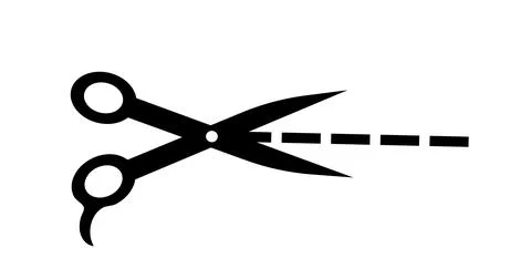 Scissors cut icon. Silhouette of scissors cutting dotted line. Barber or Stockillustratie