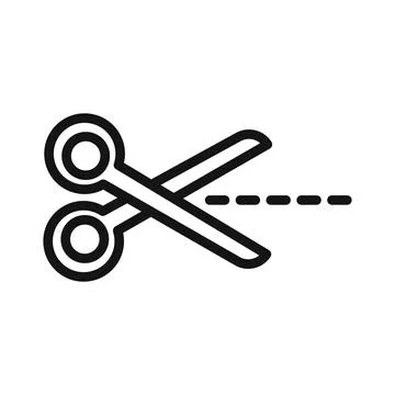 Scissors with cut lines icon black and white vector sign Stock Illustration