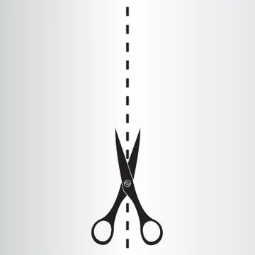 Scissors with cut lines isolated on white background. Vector illustration. Stock Illustration