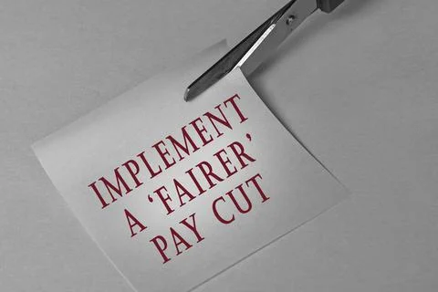 Scissors that cut notepad with text. Business concepts Stock Photos