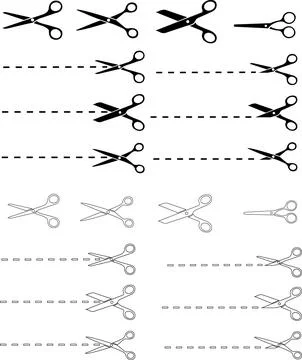 Scissors with cut or dotted line set. flat and Line or outline icon style. .. Stock Illustration