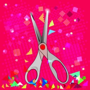 Scissors cut paper. Sharp blade. Abstract background Stock Illustration