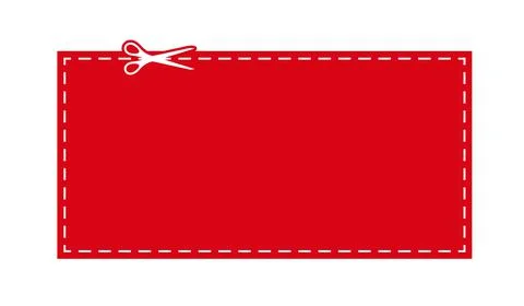 Scissors cut red coupon dotted line with dash icon. Stock Illustration