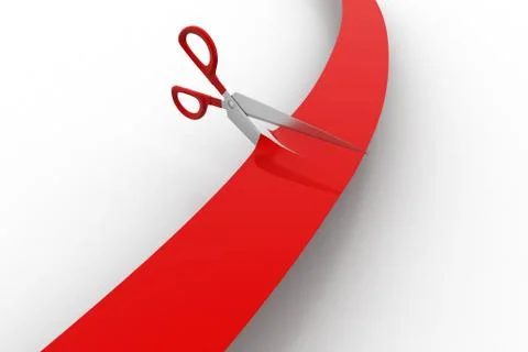 Scissors cut the red ribbon Free Stock Illustration
