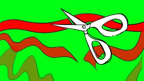 Scissors cut the red ribbon at the opening of the establishment. Stock Illustration