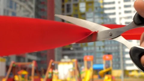 Scissors cut the red tape Stock Footage 91977289