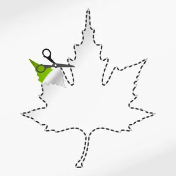 Scissors cut sticker autumn leaf Stock Illustration