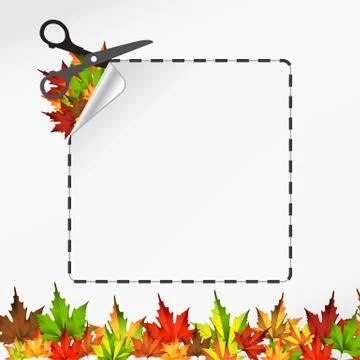 Scissors cut sticker. Autumn leaf Stock Illustration
