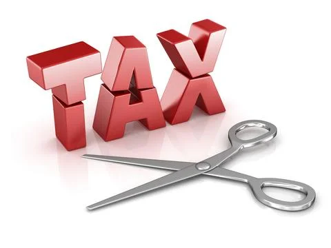 Scissors cut tax word, This is a computer generated and 3d rendered picture Stock Illustration