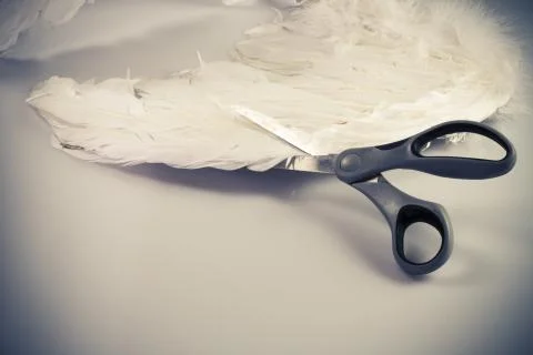 Scissors cutting angel's wing Stock Photos