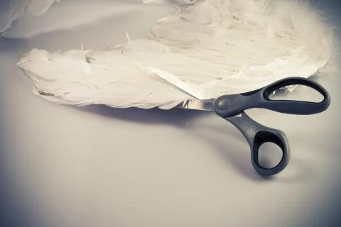 Scissors cutting angel's wing Stock Photos