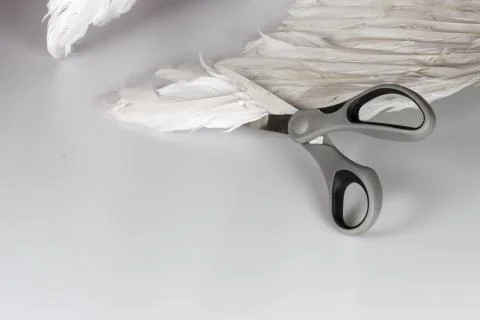 Scissors cutting angel's wing Stock Photos