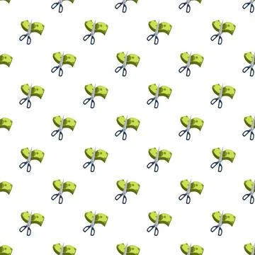 Scissors cutting banknote pattern representing cost reduction and savings Stock Illustration