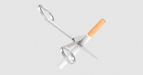 Scissors cutting of cigarette. Stop smoking concept, rotation animation sea.. Stock Footage 332135784