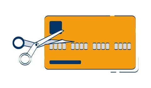 Scissors cutting credit card 2D doodle object Stock Illustration