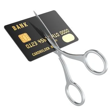 Scissors cutting a credit card, 3D rendering Stock Illustration