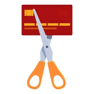 Scissors cutting a credit card, representing cutting expenses, financial resp Stock Illustration