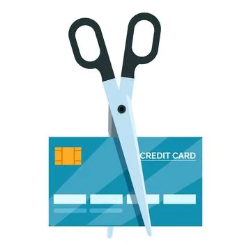 Scissors cutting credit card symbolizing debt cancellation and financial fr.. Illustrazione stock