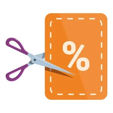 Scissors cutting a discount coupon, obtaining a price reduction Stock-Illustration