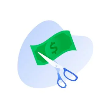 Scissors cutting dollar banknote symbol isolated on white. Stock Illustration