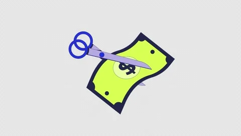 Scissors cutting dollar bill 2D cartoon object animation Stock Footage 318283245