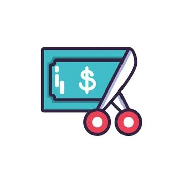 Scissors cutting a dollar bill in white background Illustration
