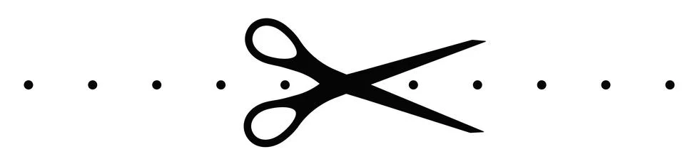 Scissors cutting dotted line with dash mark cut here icon. Stock Illustration