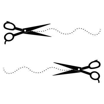 Scissors cutting dotted lines isolated on white background Stock Illustration