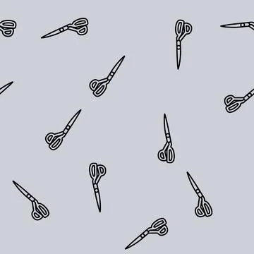 Scissors cutting fabric thrift driven fashion line seamless pattern イラスト素材