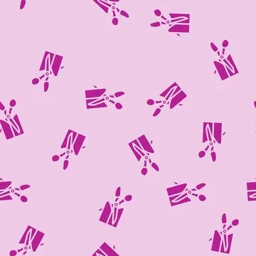 Scissors cutting fabric thrift driven fashion glyph vector seamless pattern Stock Illustration