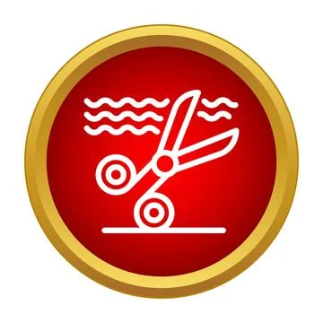 Scissors cutting line in red circle icon Stock Illustration