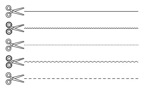 Scissors cutting lines set Stock Illustration