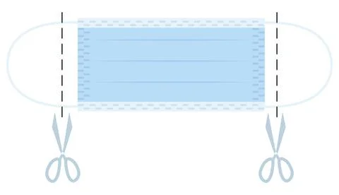 Scissors cutting mask straps before throwing Illustrazione stock