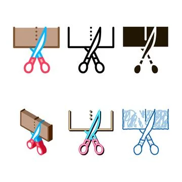 Scissors cutting minimal icon vector outline Stock Illustration