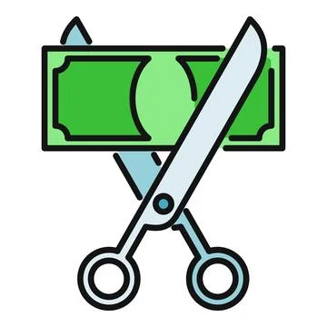 Scissors cutting money bill representing budget cut Stock Illustration