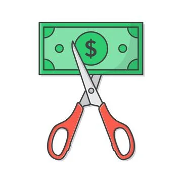 Scissors Cutting Money Vector Icon Illustration. Price Or Cost Cut Flat Icon Stock Illustration