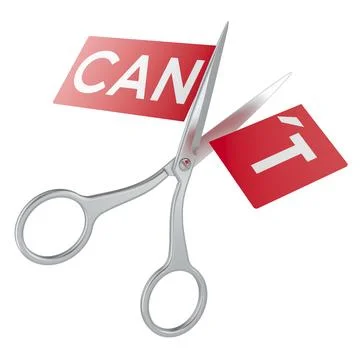 Scissors cutting paper from cant to can. 3D rendering Stock Illustration
