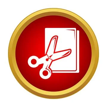 Scissors cutting paper icon in red circle Stock Illustration