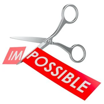 Scissors cutting paper from impossible to possible. 3D rendering Stock Illustration