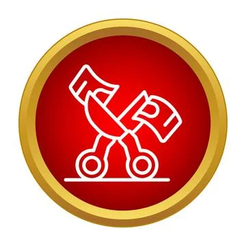Scissors cutting paper line icon in red circle Stock Illustration
