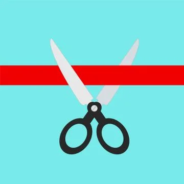 Scissors cutting red ribbon concept, stock vector illustration Stock-Illustration