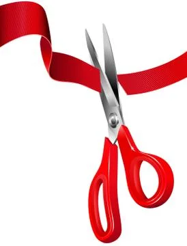 Scissors Cutting the Red Ribbon Stock Illustration