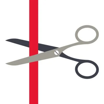 Scissors cutting a red ribbon isolated on white background Stock Illustration