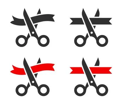 Scissors cutting red ribbon, Scissors cutting ribbon vector icon, grand opening Illustrazione stock
