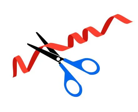 Scissors cutting red ribbon on a white background Stock Illustration