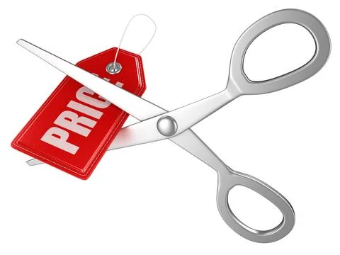 Scissors cutting red tag Stock Photos