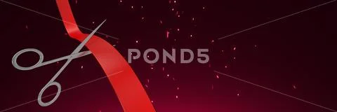 Scissors cutting ribbon with crimson background Stock Illustration