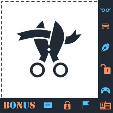Scissors cutting ribbon icon flat Stock Illustration