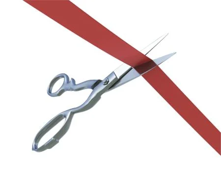 Scissors cutting a ribbon Illustrazione stock